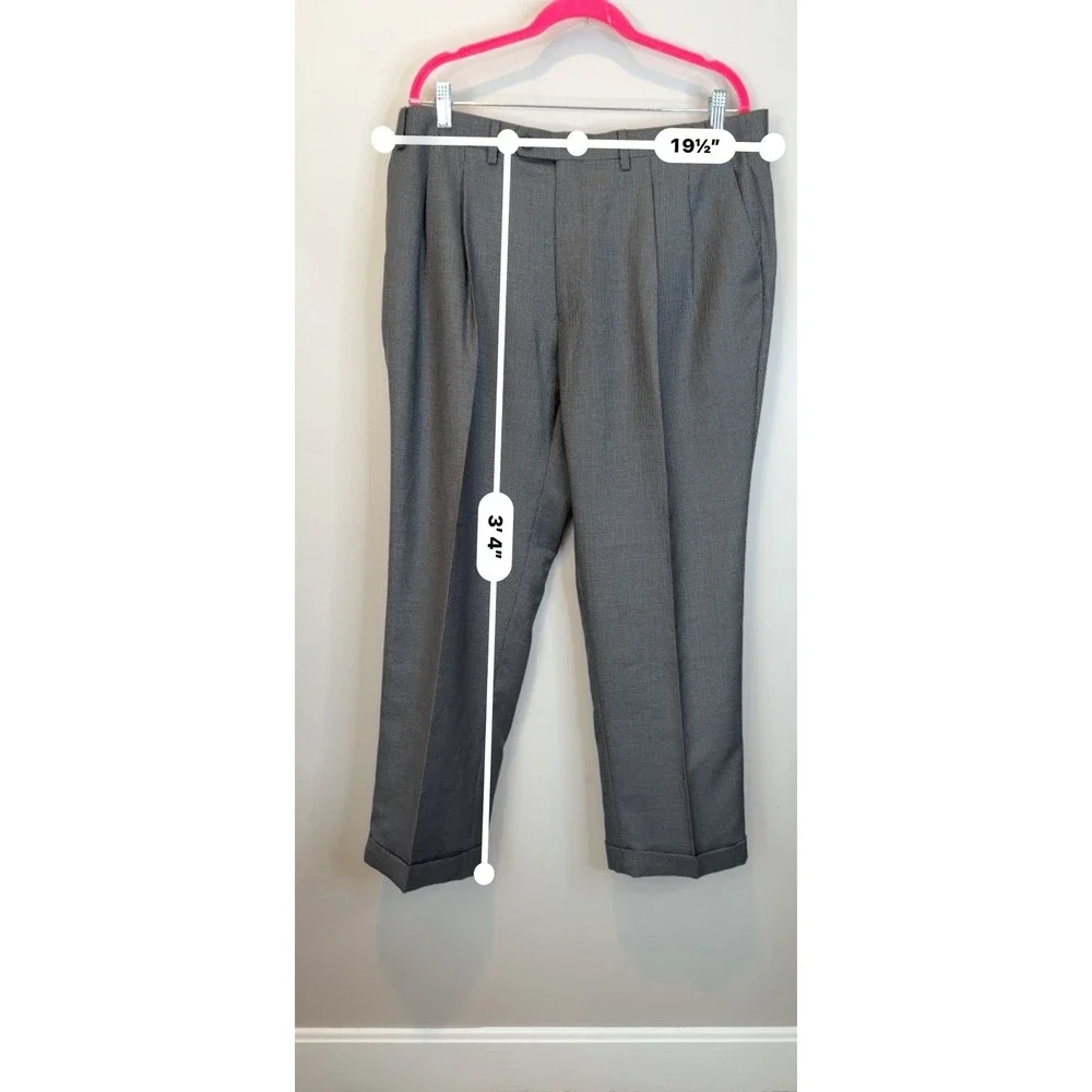 Ralph Ralph Lauren Mens Gray Micro Check Pleated Cuffed Dress Pants 38W‎ x 29L
